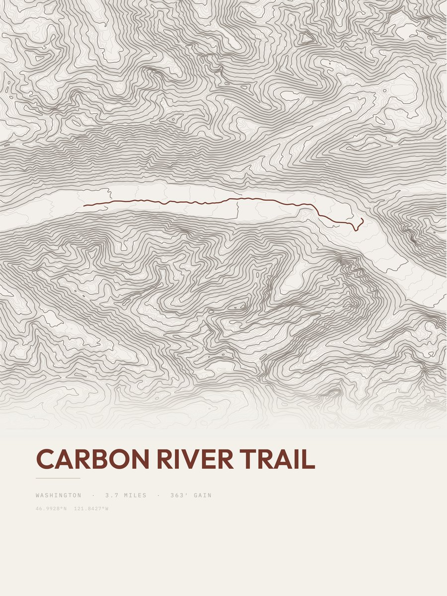 Carbon River Trail topographic trail print