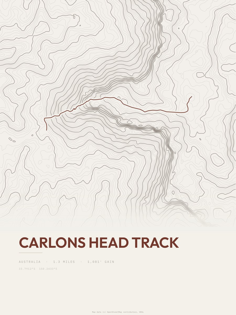 Carlons Head Track topographic trail print