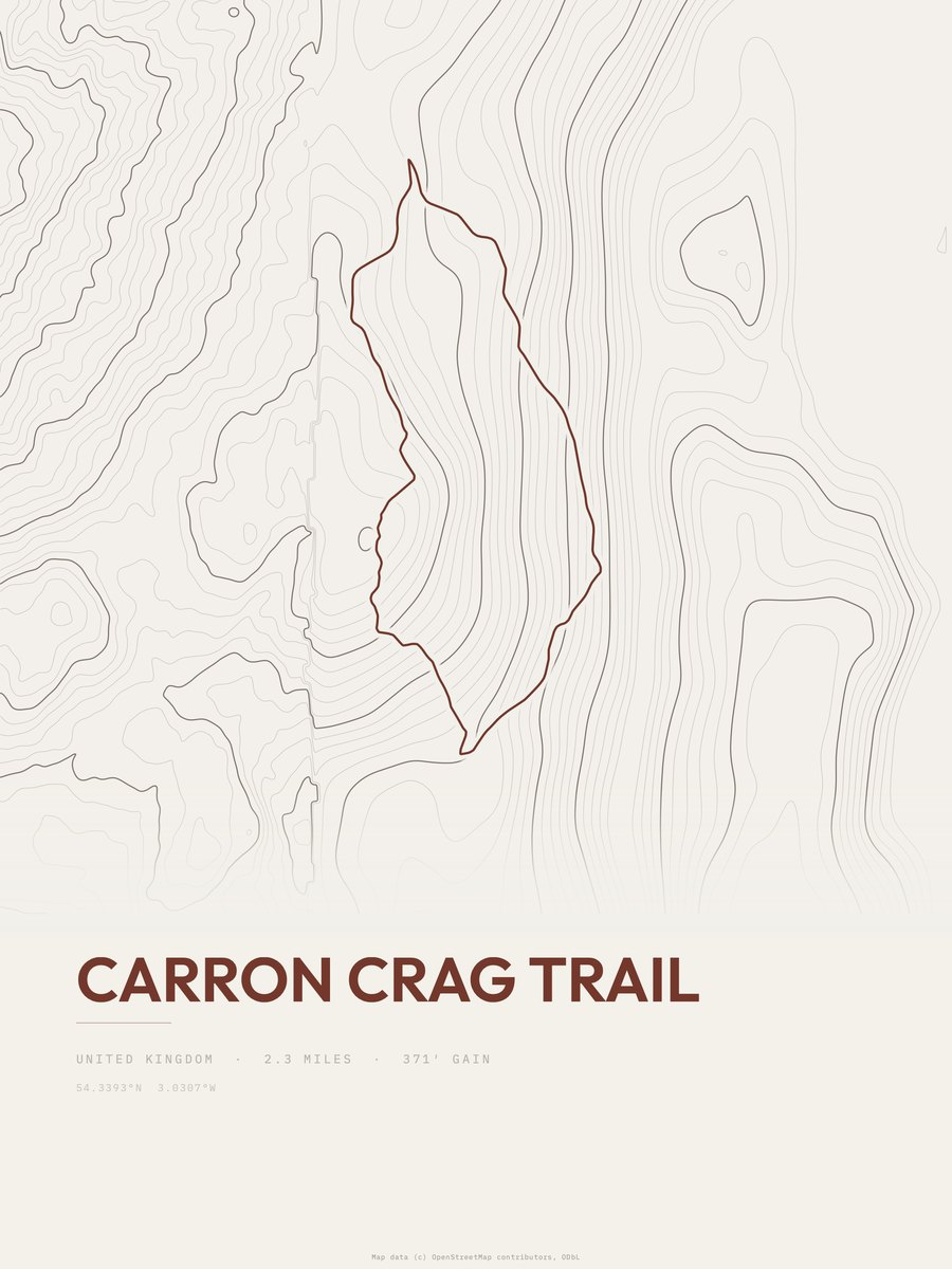 Carron Crag Trail topographic trail print