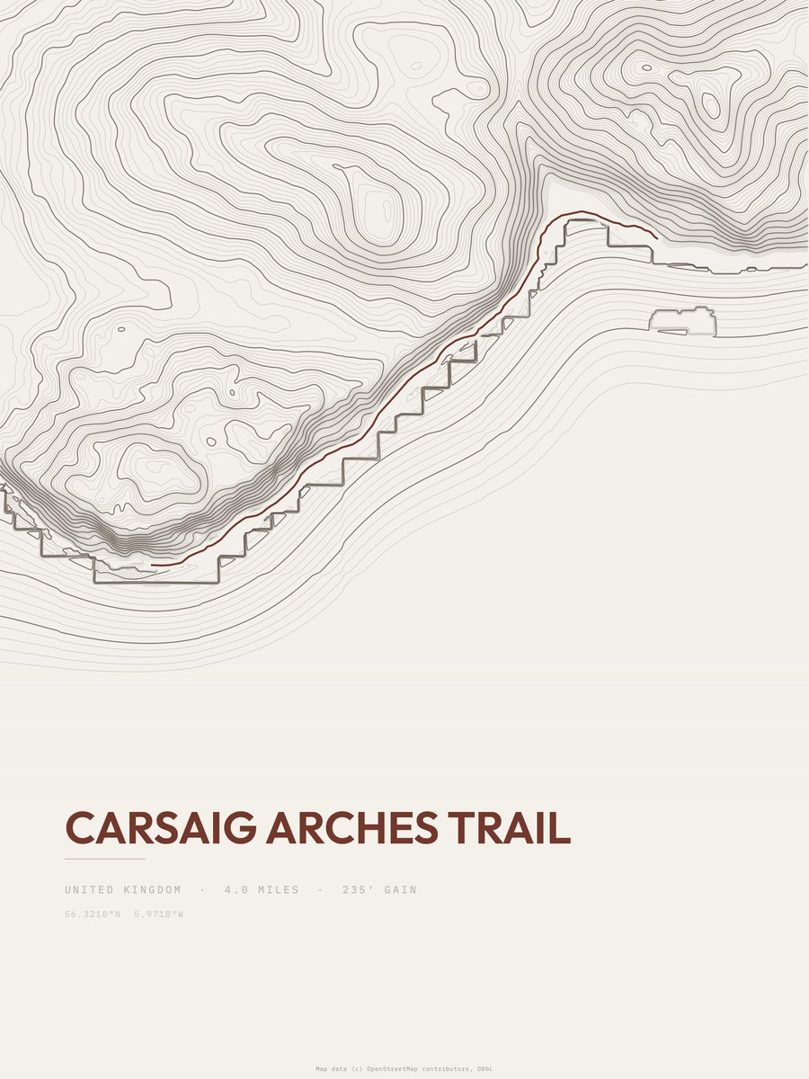 Carsaig Arches Trail topographic trail print