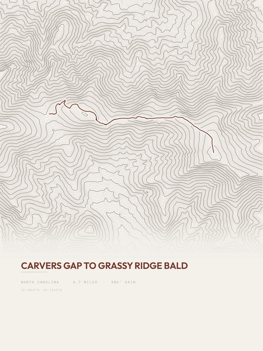 Carvers Gap to Grassy Ridge Bald Topographic print