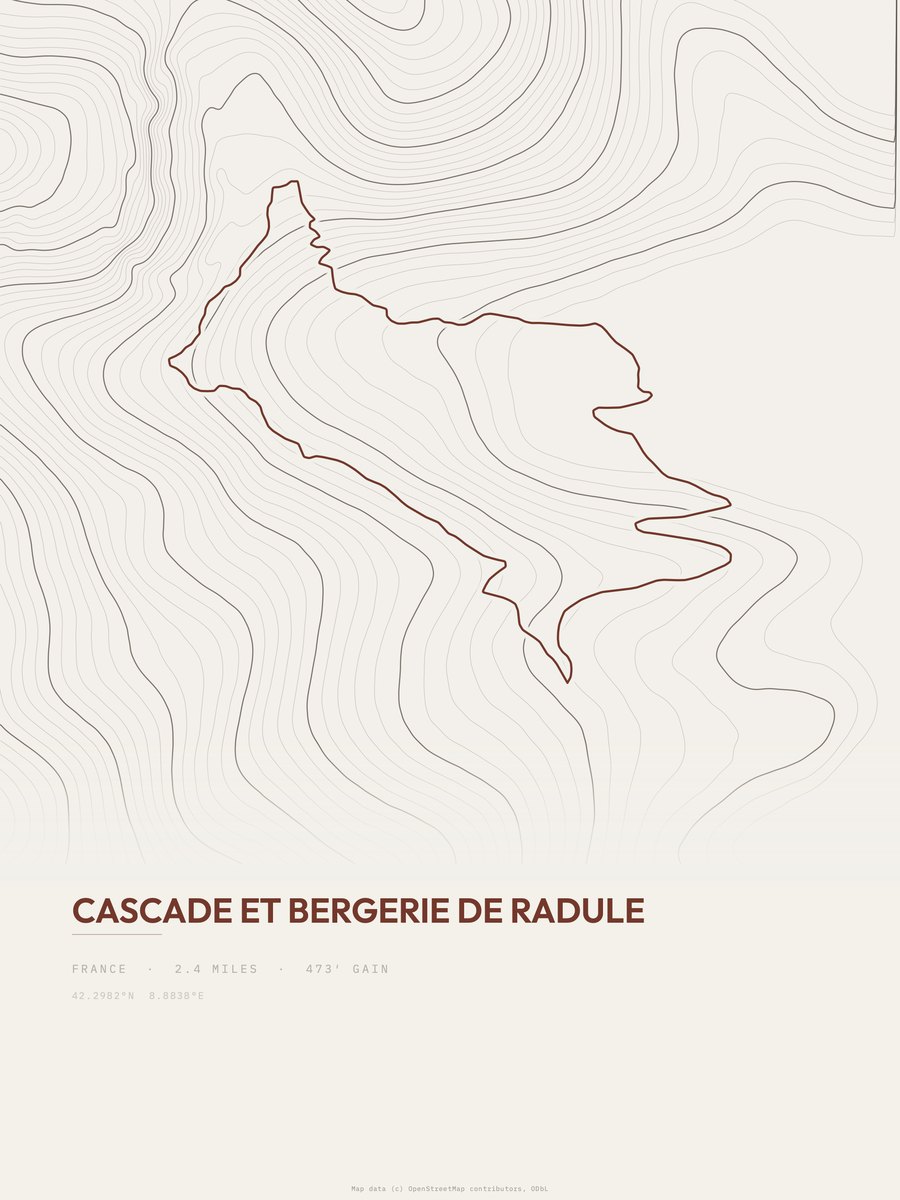 Cascade et Bergerie de Radule topographic trail print