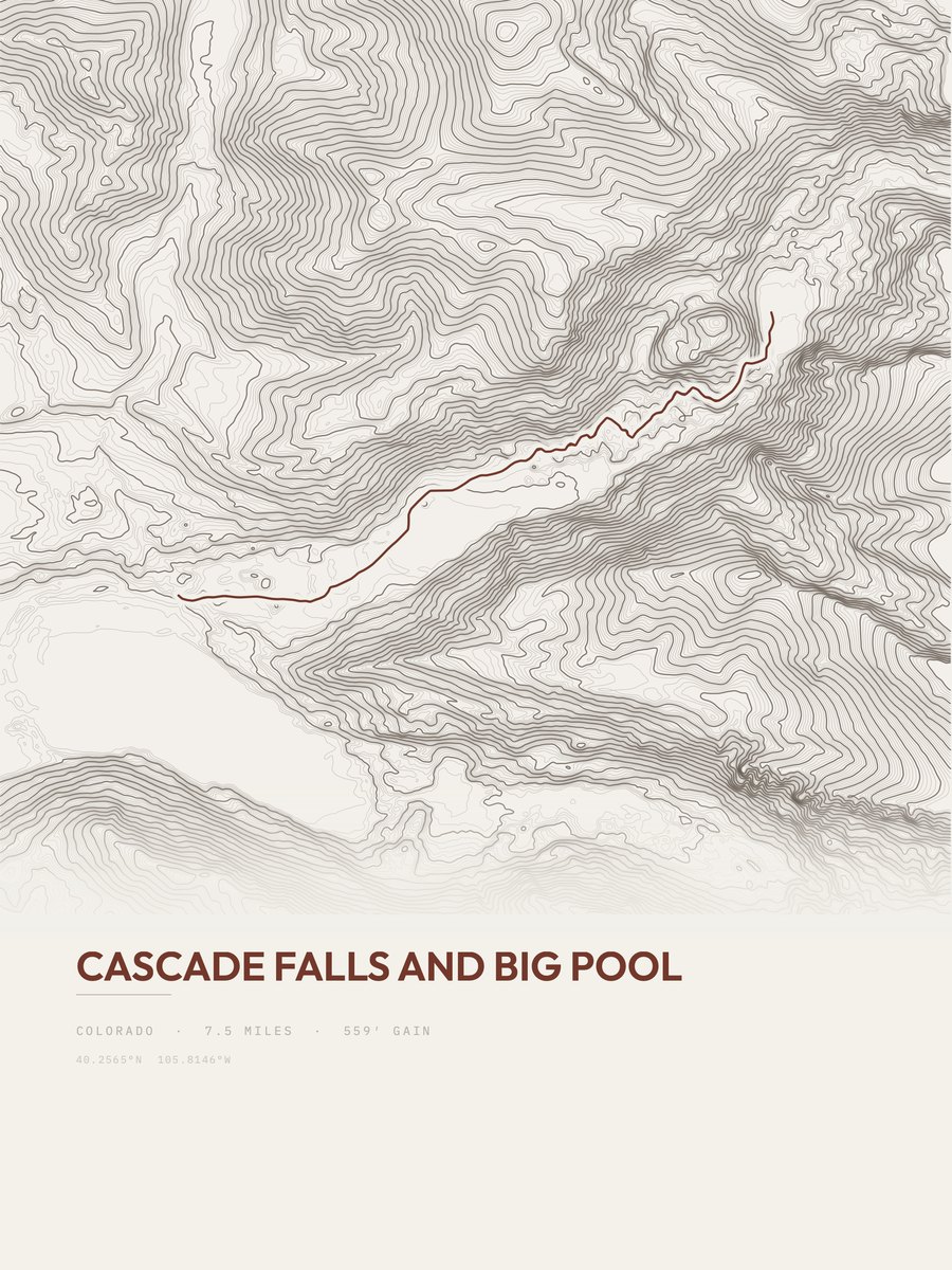 Cascade Falls and Big Pool Topographic print