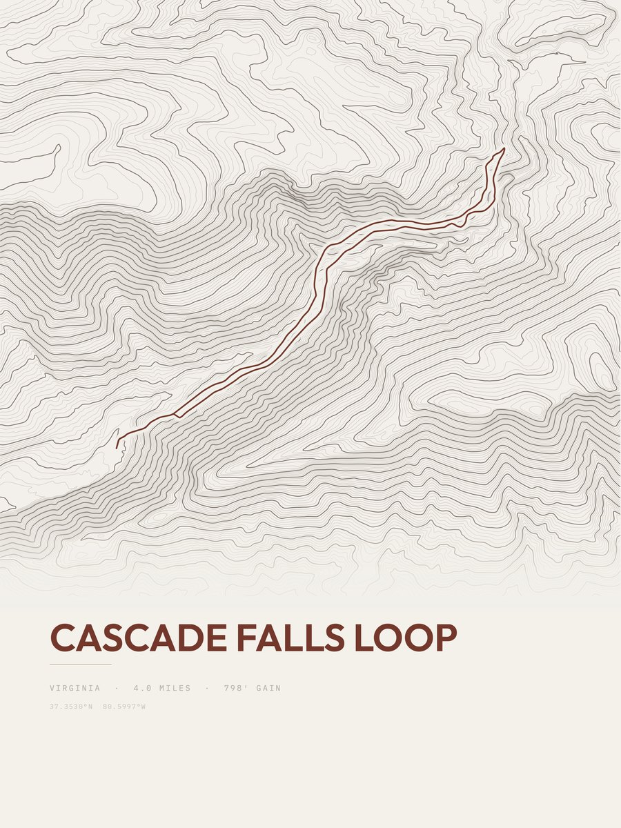 Cascade Falls Loop Topographic print