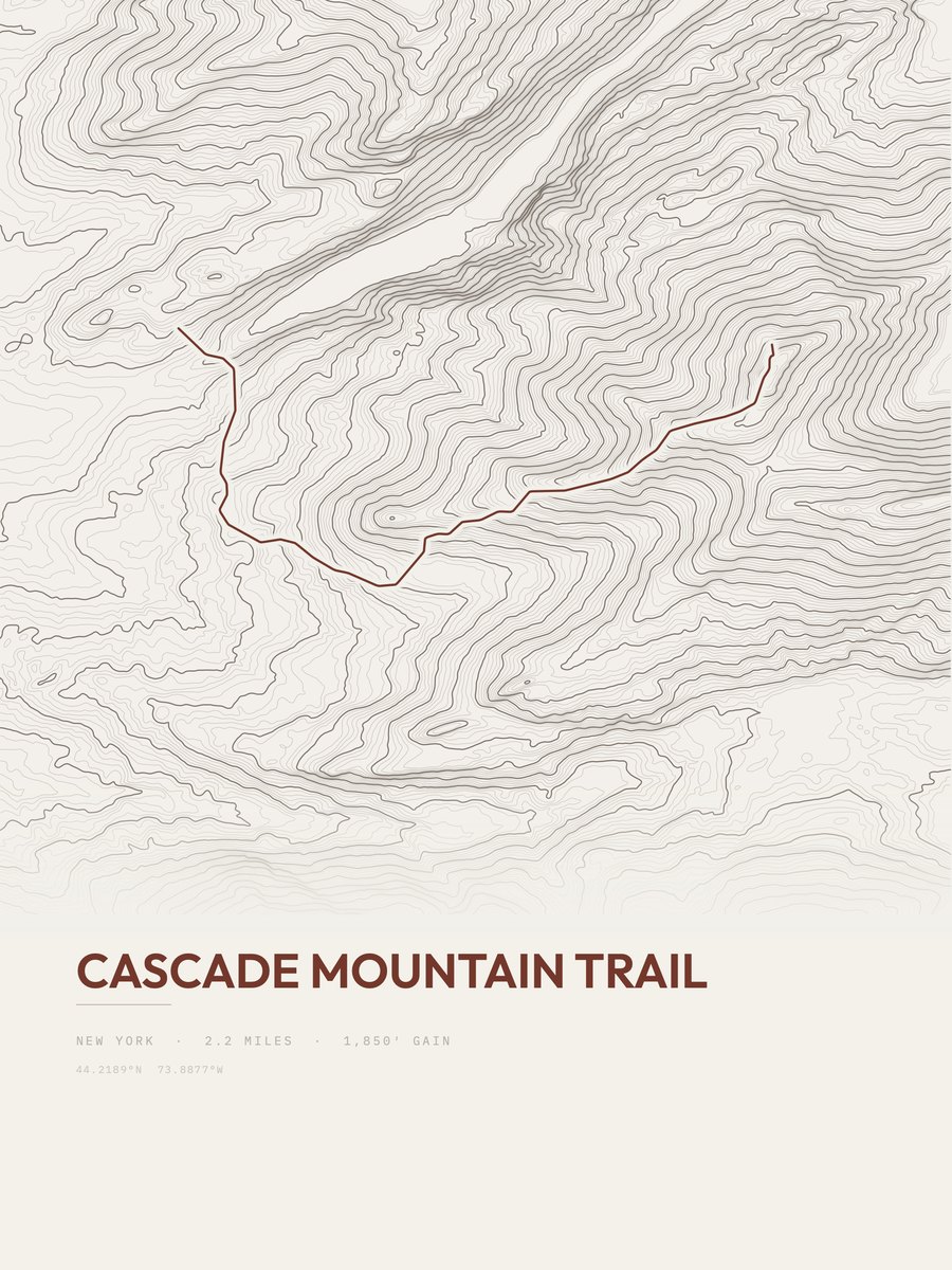 Cascade Mountain Trail topographic trail print