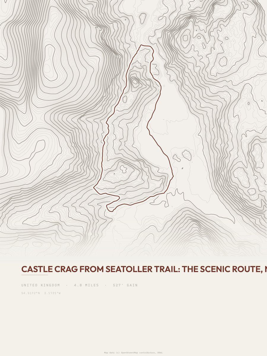 Castle Crag from Seatoller Trail topographic trail print
