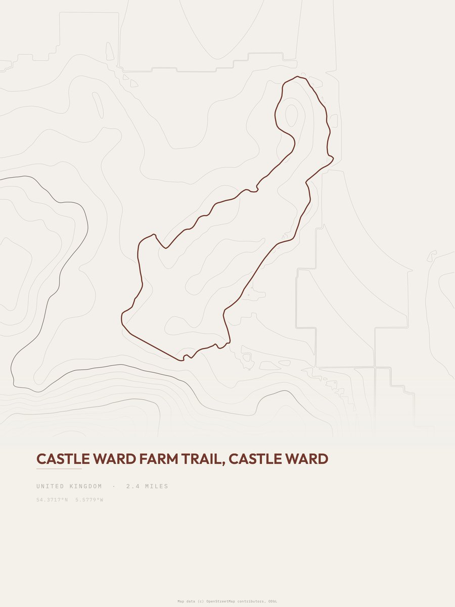 Castle Ward Farm Trail topographic trail print