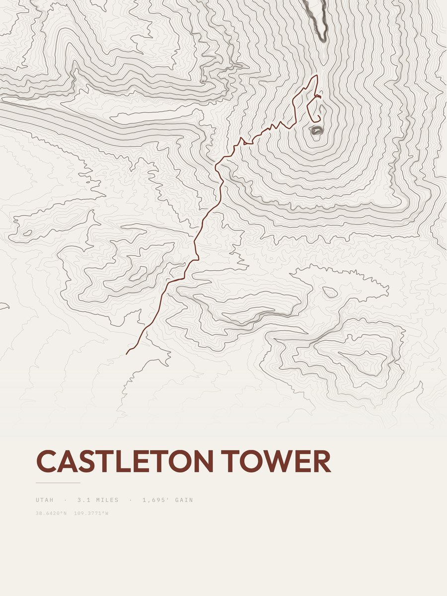 Castleton Tower topographic trail print