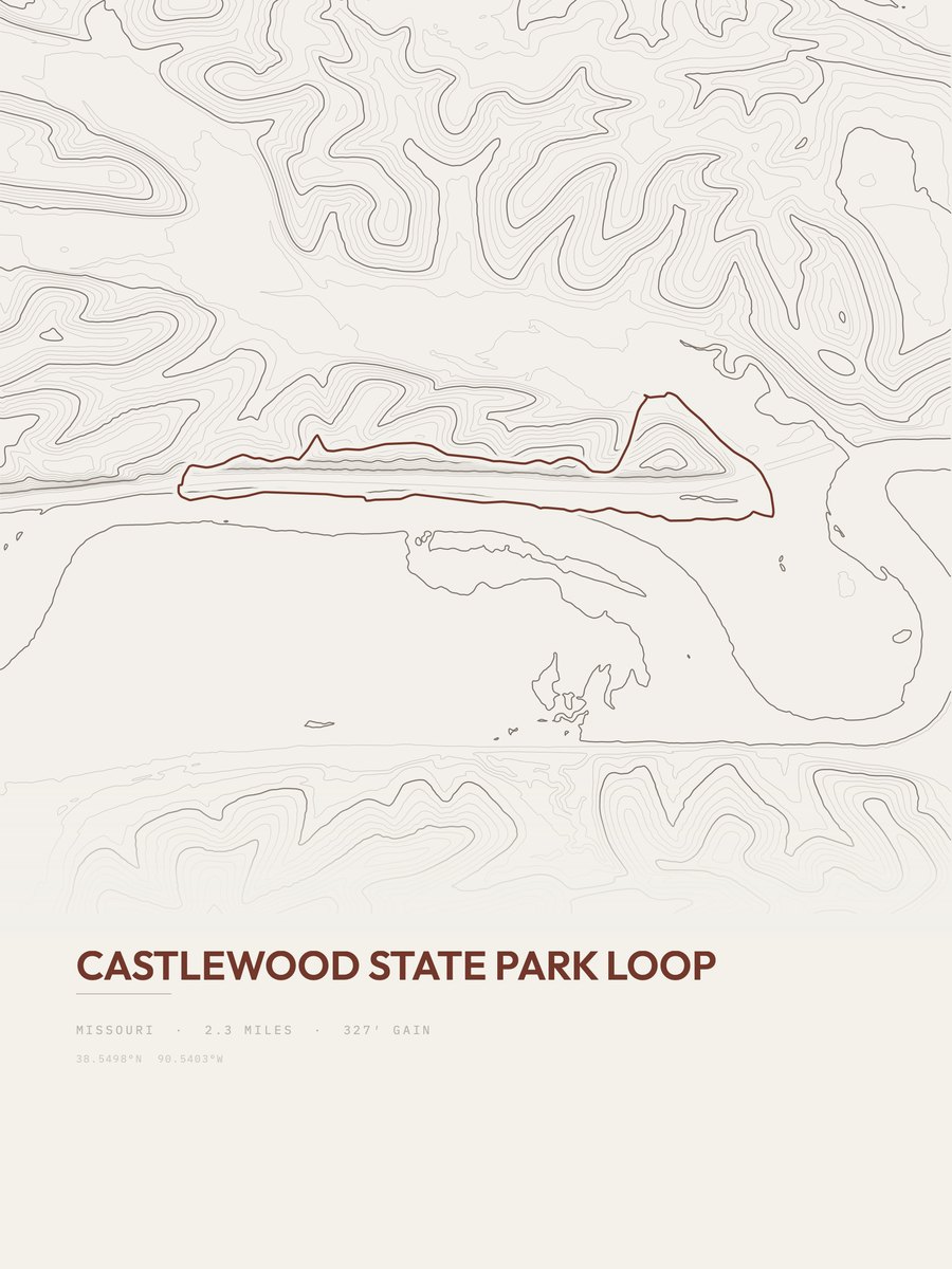 Castlewood State Park Loop topographic trail print
