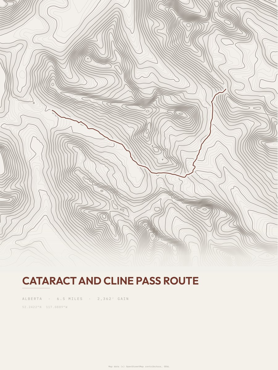 Cataract and Cline Pass Route topographic trail print