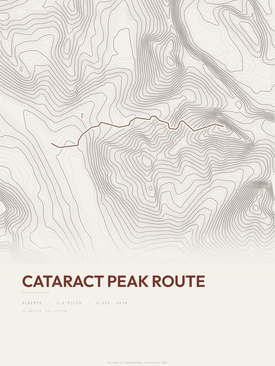 Cataract Peak Route topographic trail print