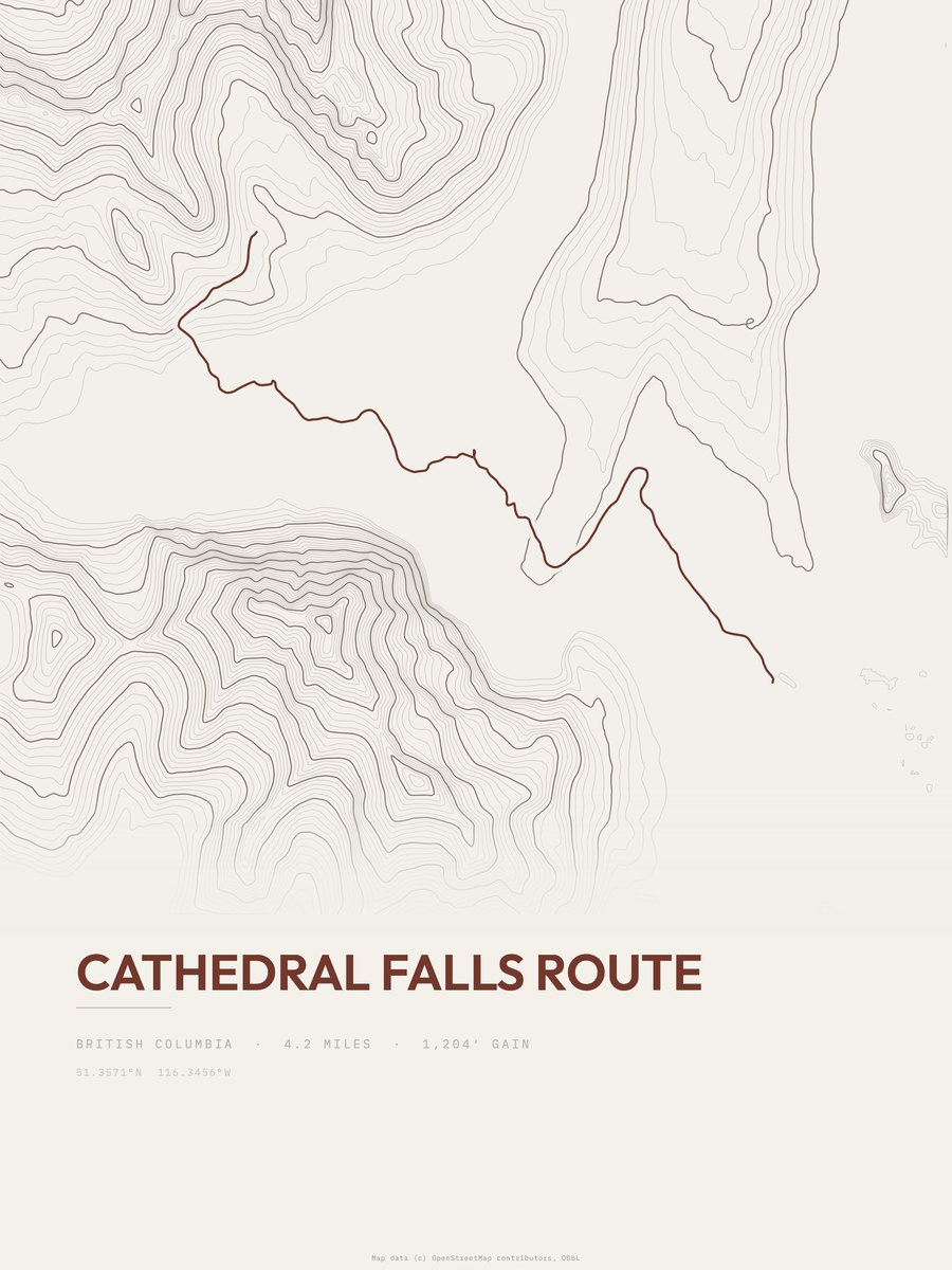 Cathedral Falls Route Topographic print