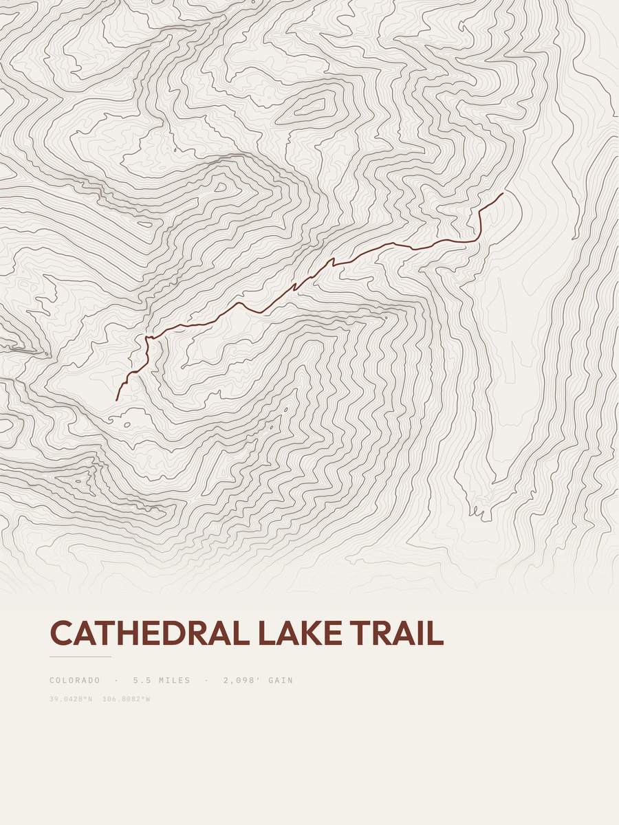 Cathedral Lake Trail Topographic print