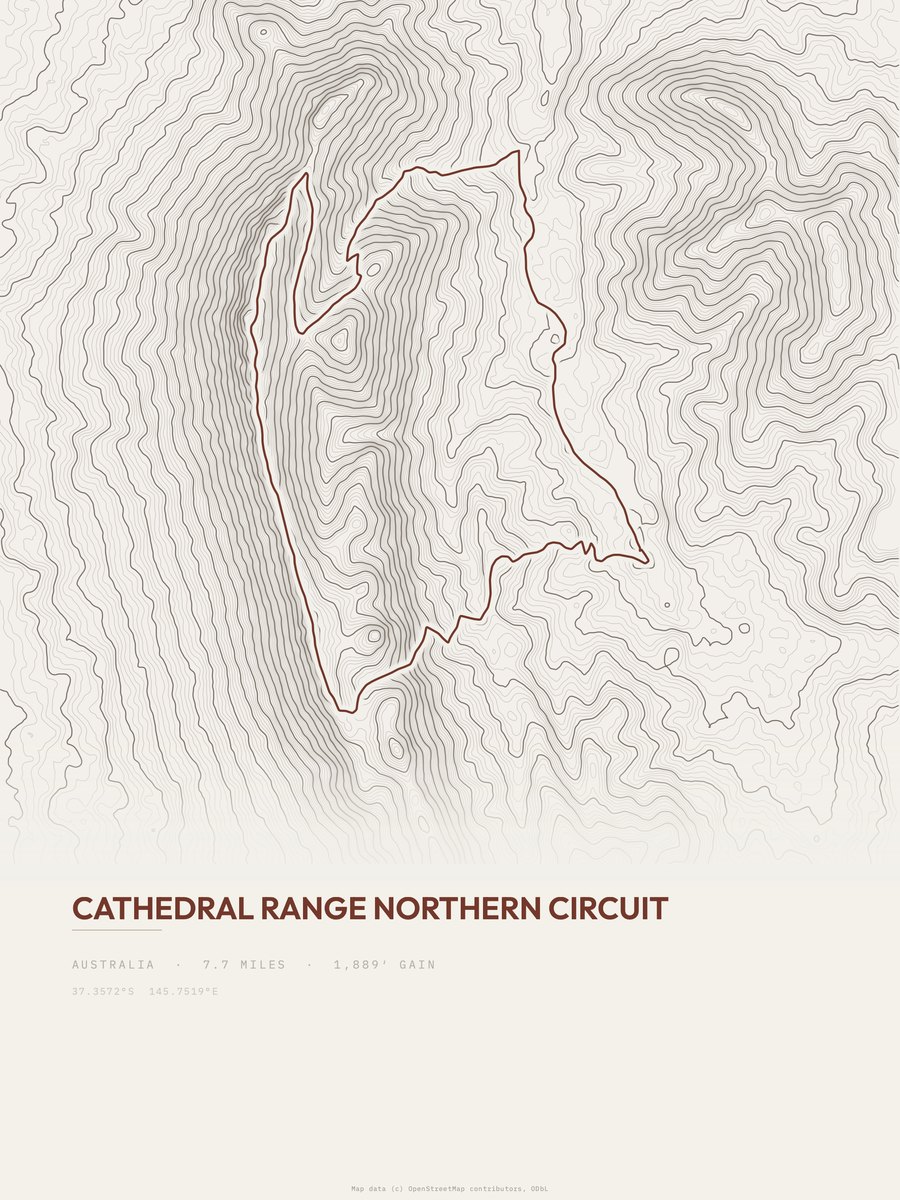 Cathedral Range Northern Circuit topographic trail print