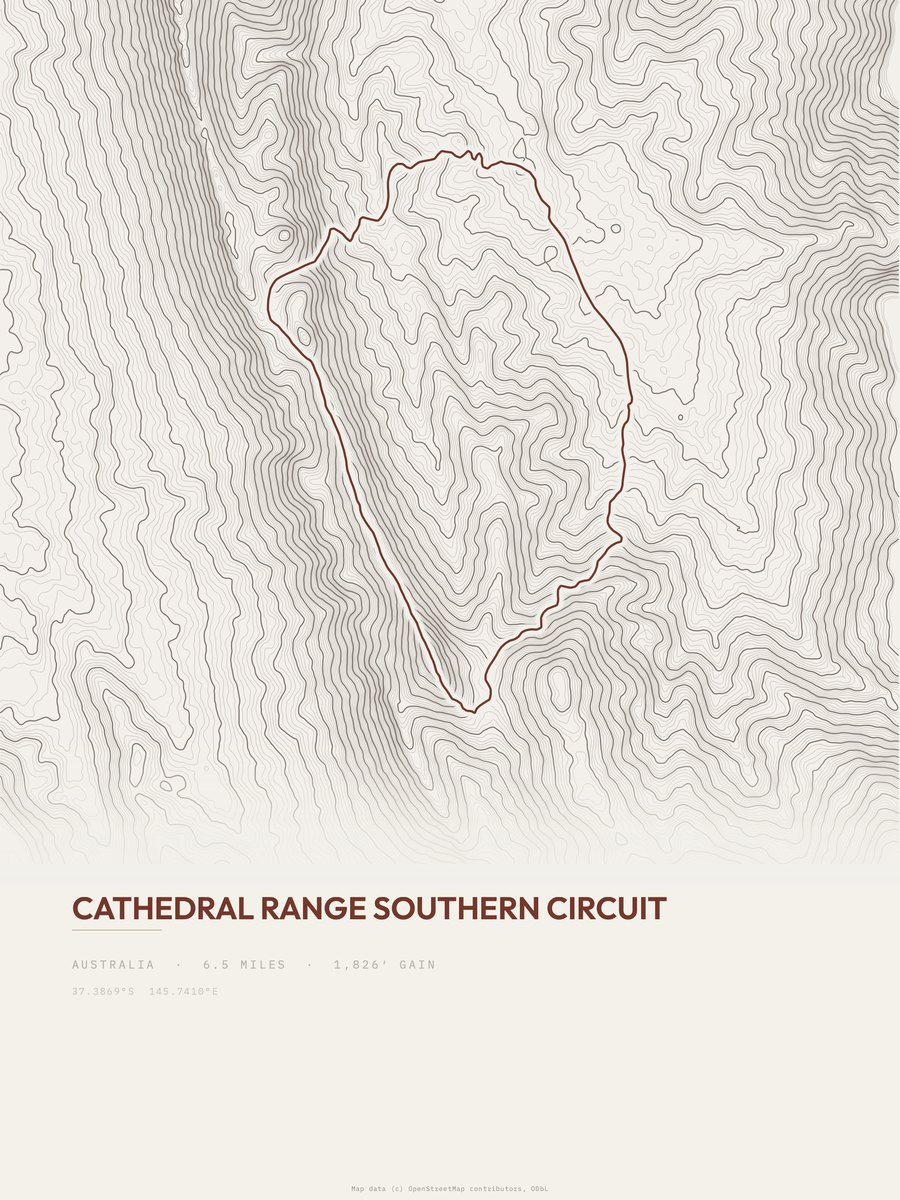 Cathedral Range Southern Circuit topographic trail print