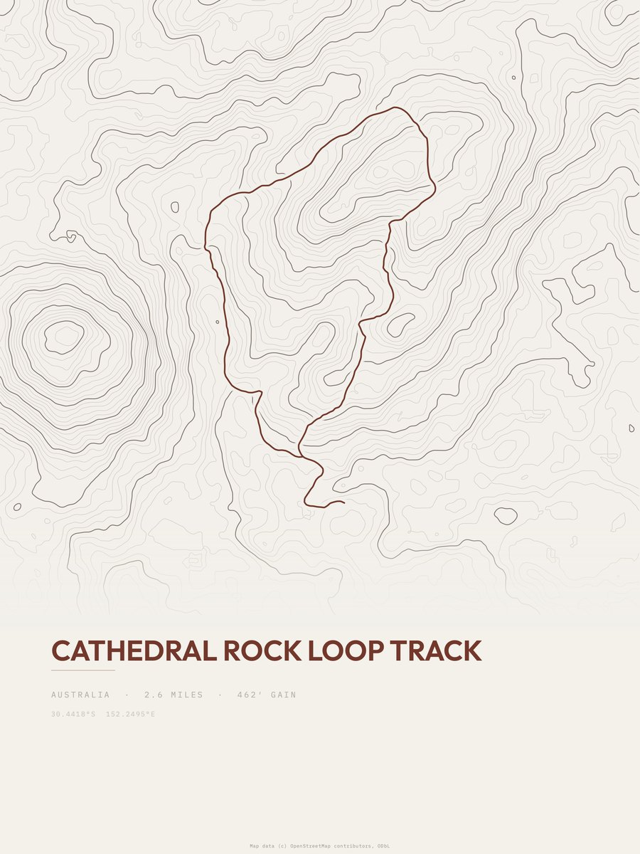Cathedral Rock Loop Track topographic trail print