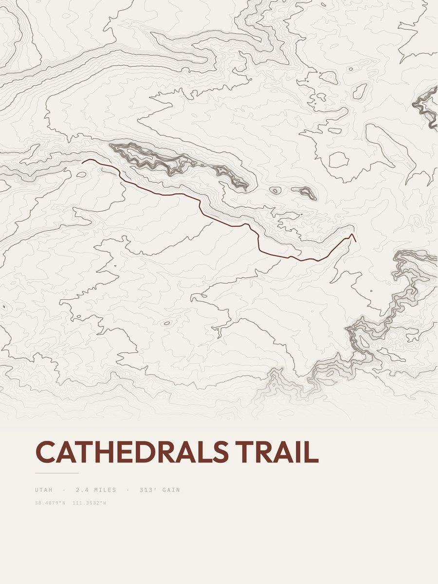 Cathedrals Trail topographic trail print