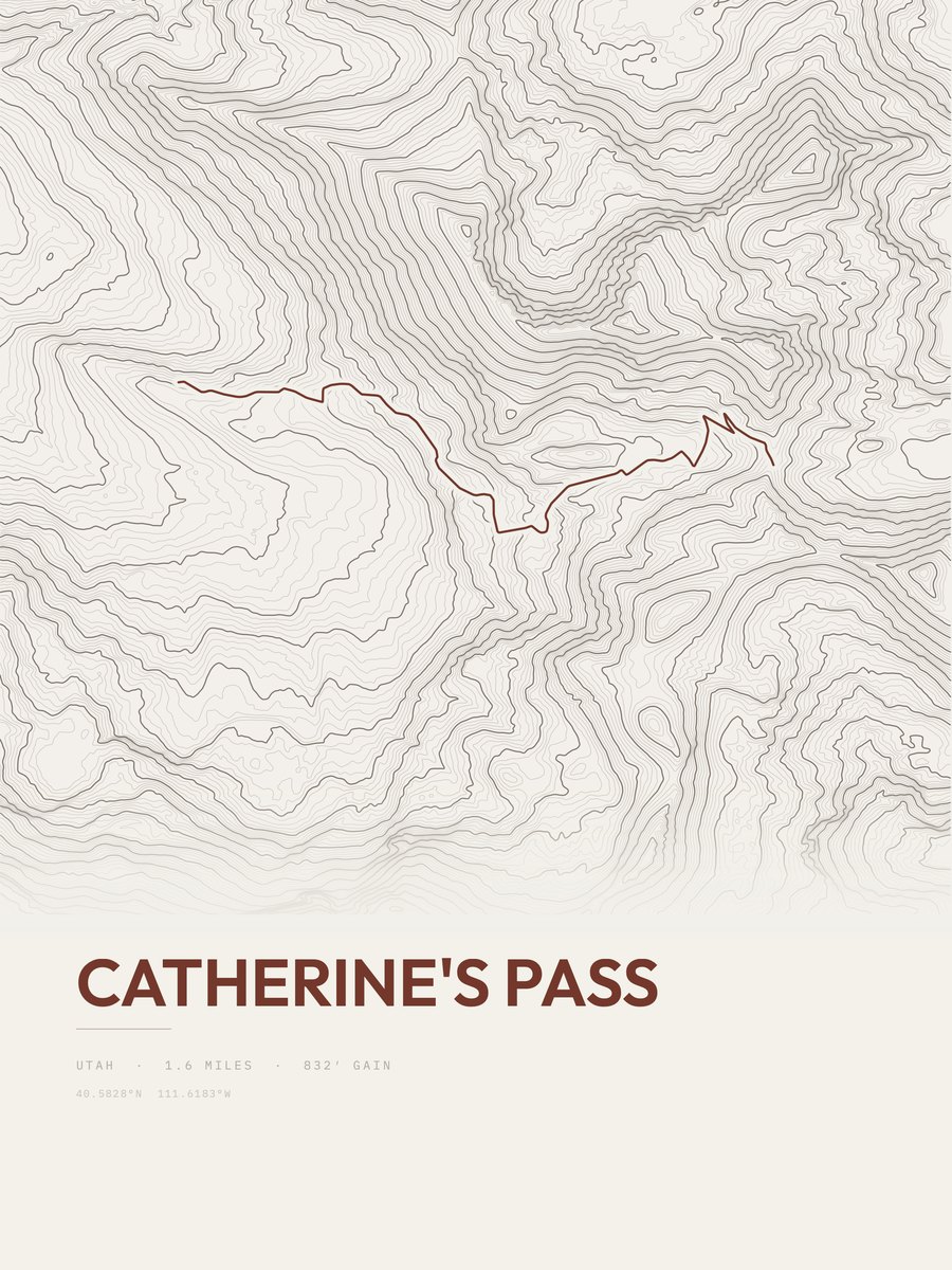Catherine's Pass topographic trail print