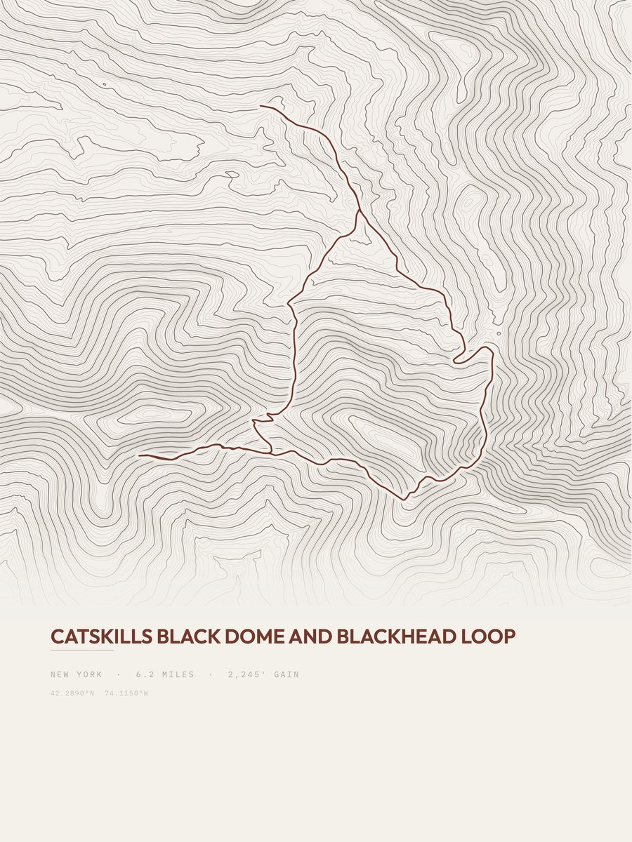 Black Dome and Blackhead Loop topographic trail print