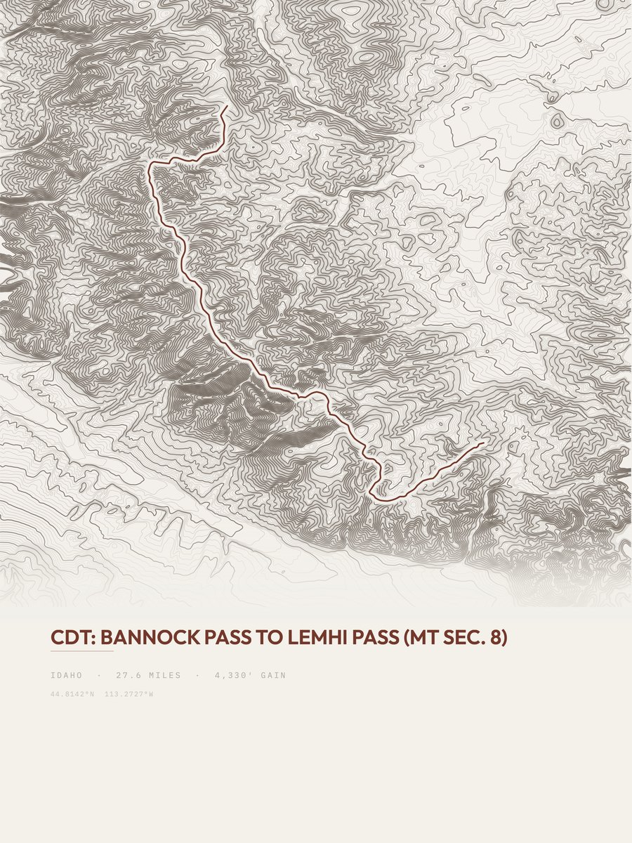 Bannock Pass to Lemhi Pass topographic trail print