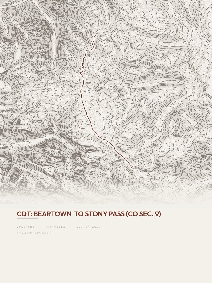 Beartown to Stony Pass topographic trail print