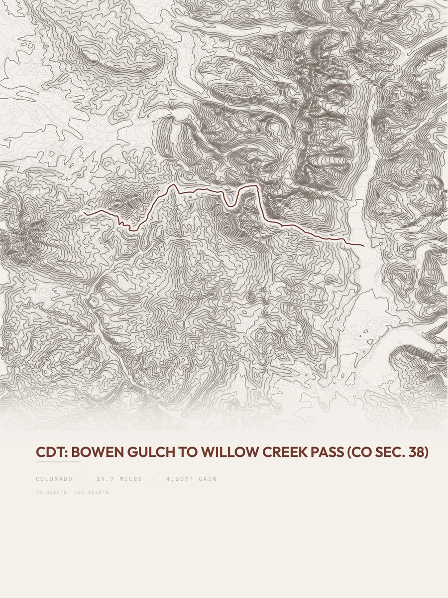 Bowen Gulch to Willow Creek Pass topographic trail print