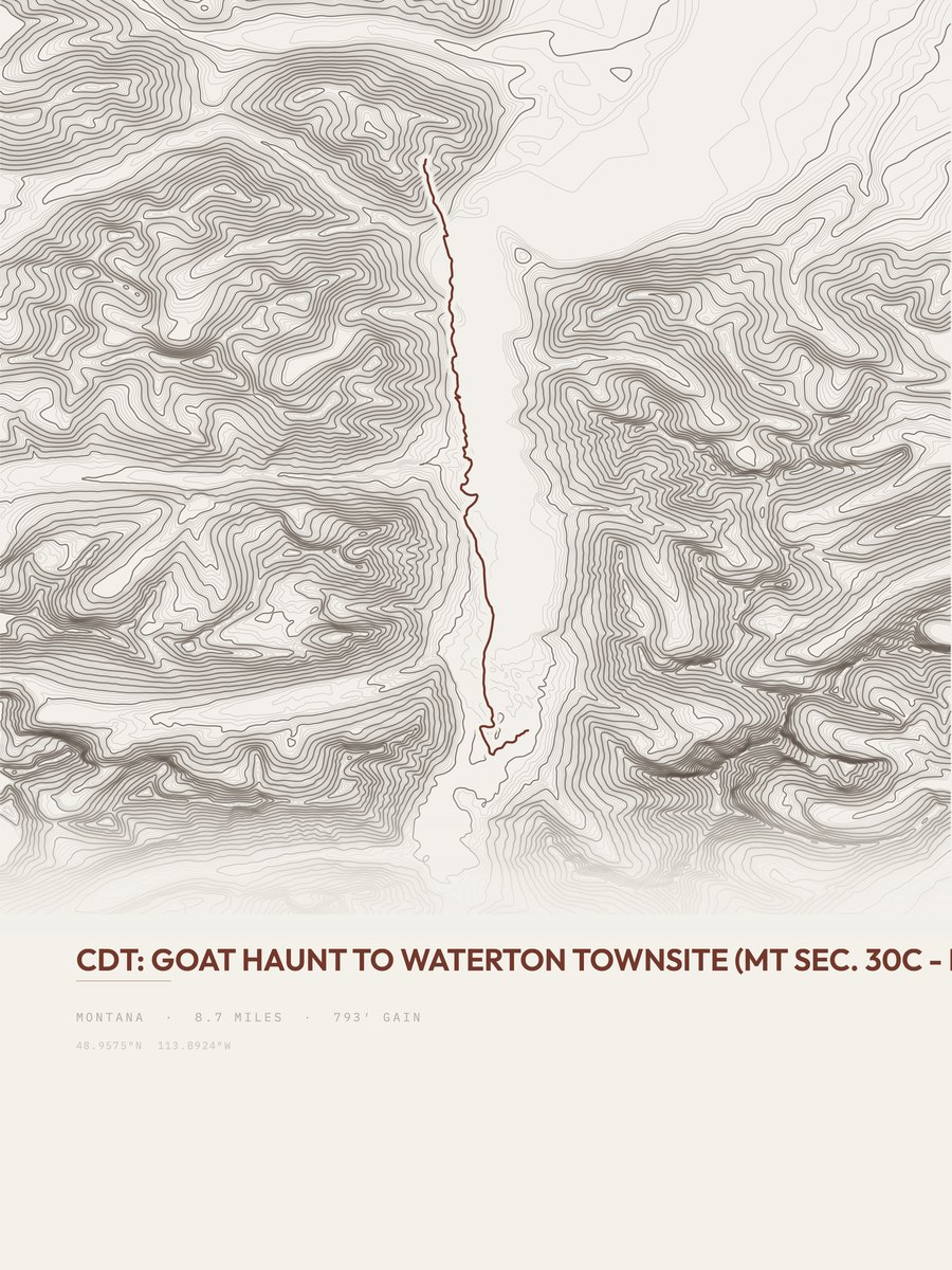 Goat Haunt to Waterton Townsite topographic trail print
