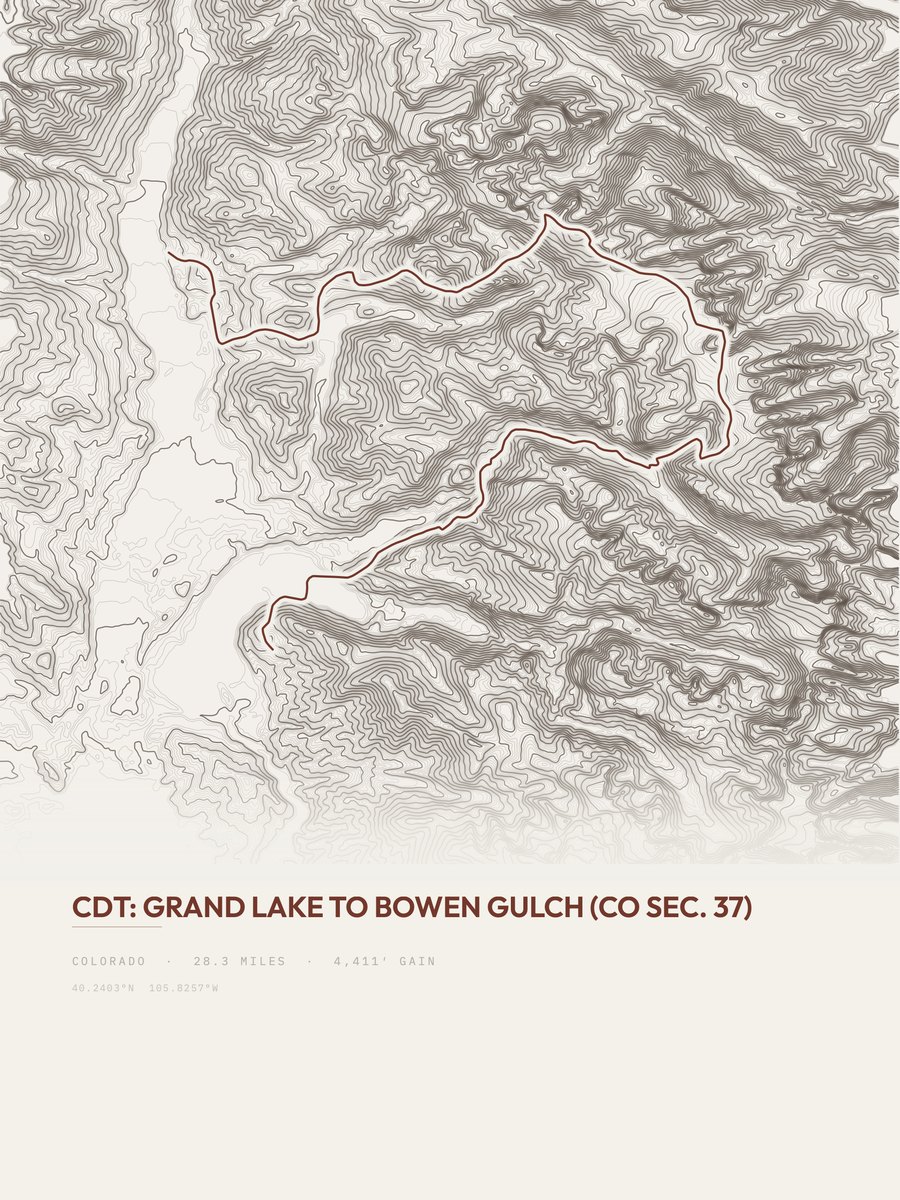 Grand Lake to Bowen Gulch topographic trail print