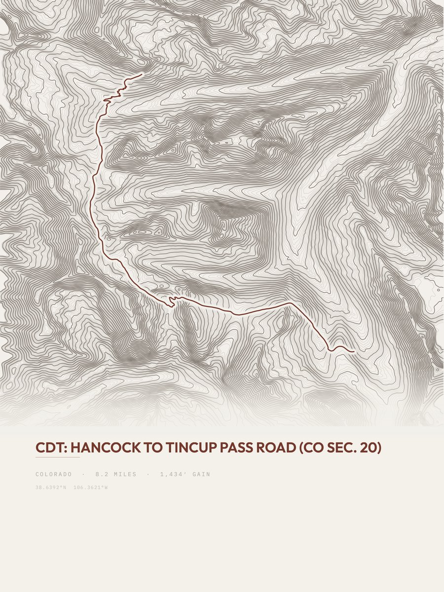 Hancock to Tincup Pass Road topographic trail print