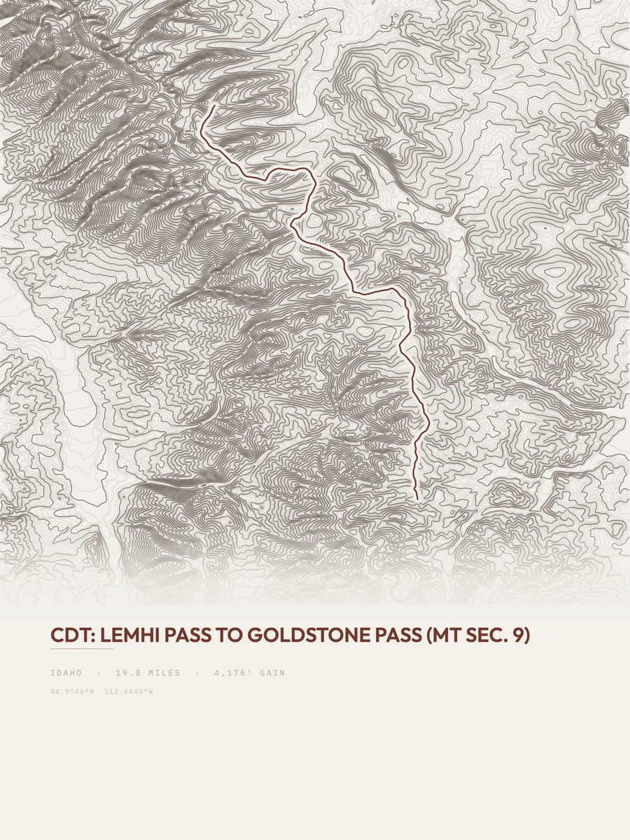 Lemhi Pass to Goldstone Pass topographic trail print