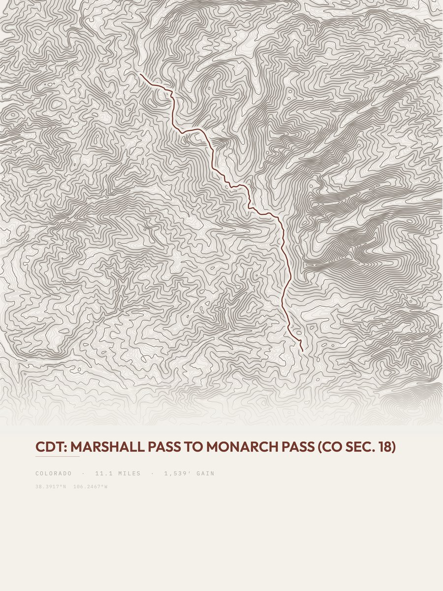 Marshall Pass to Monarch Pass topographic trail print