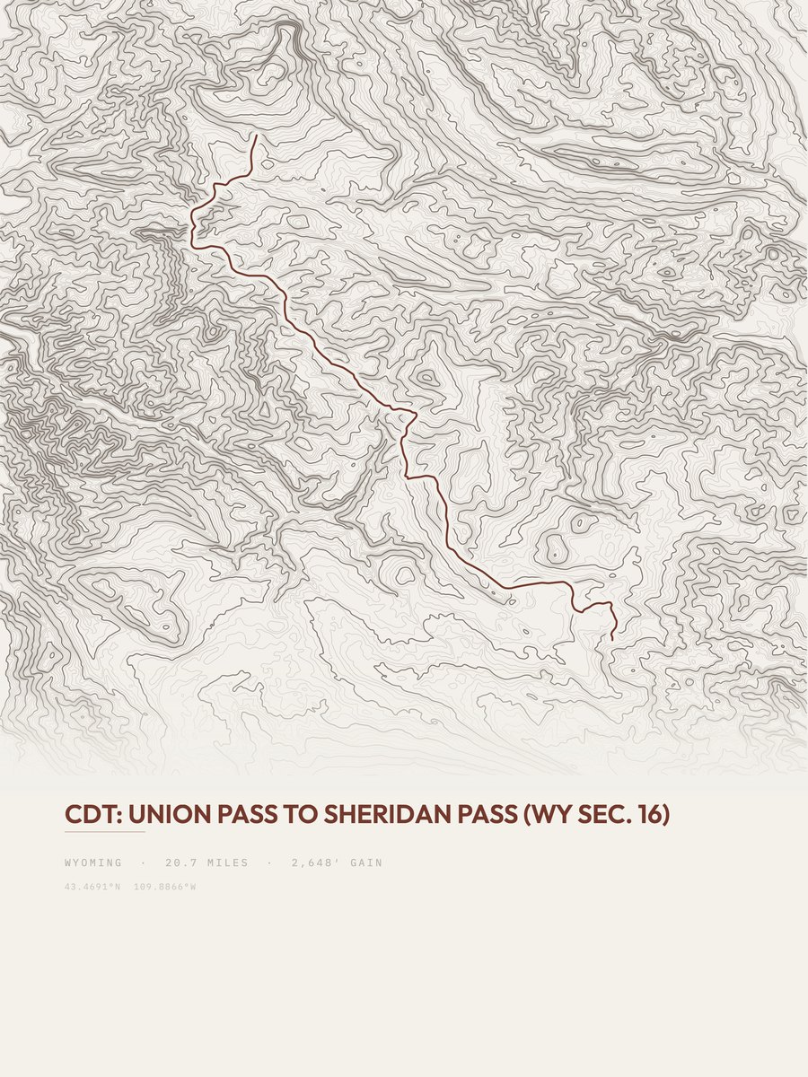 Union Pass to Sheridan Pass topographic trail print