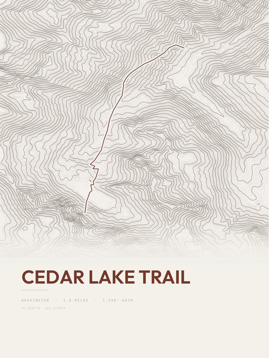 Cedar Lake Trail topographic trail print