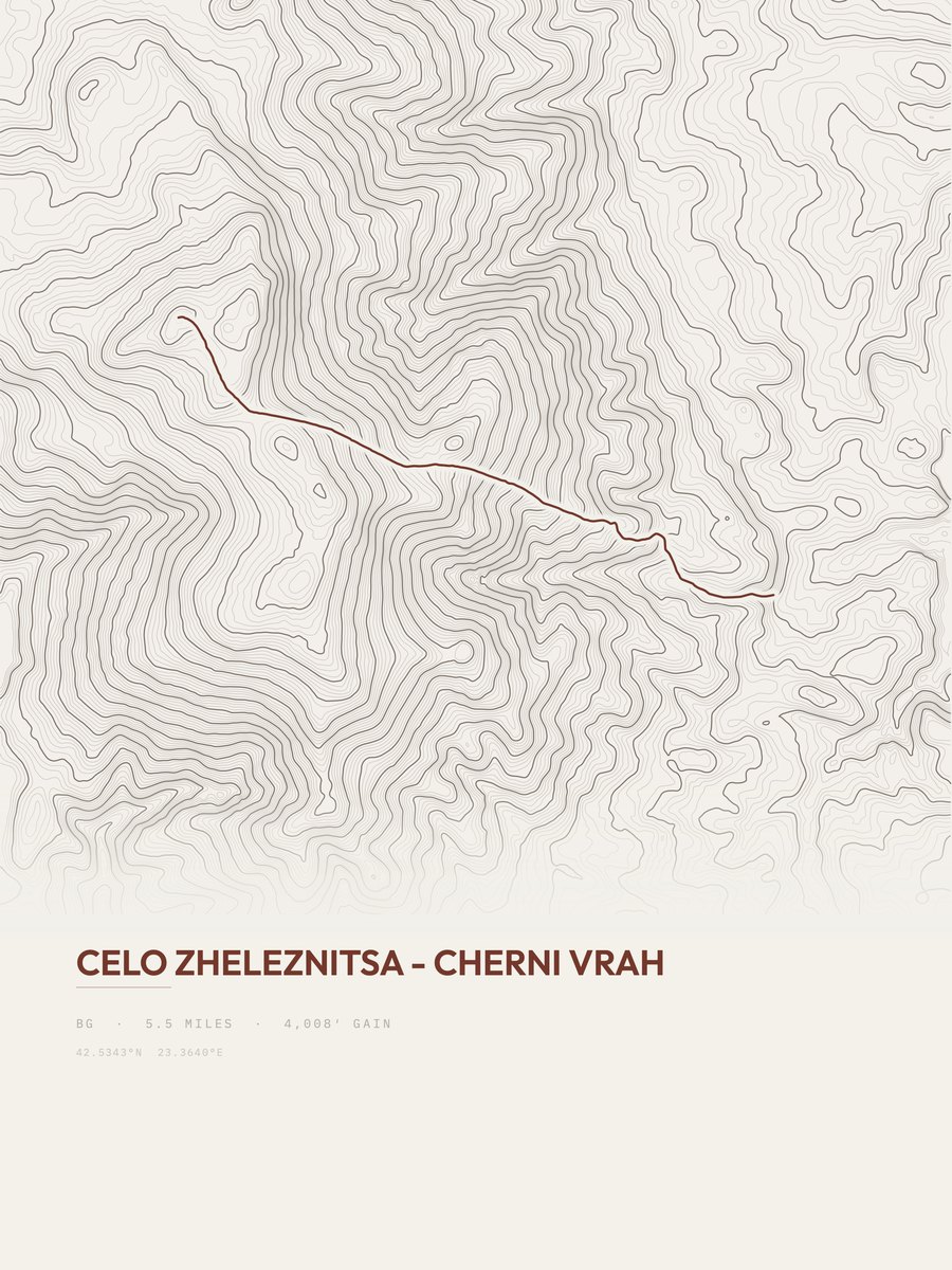 Celo Zheleznitsa - Cherni Vrah topographic trail print