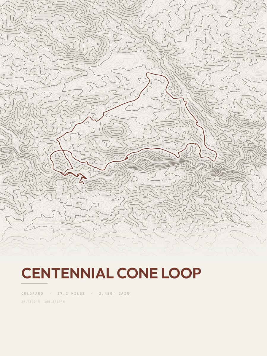 Centennial Cone Loop topographic trail print