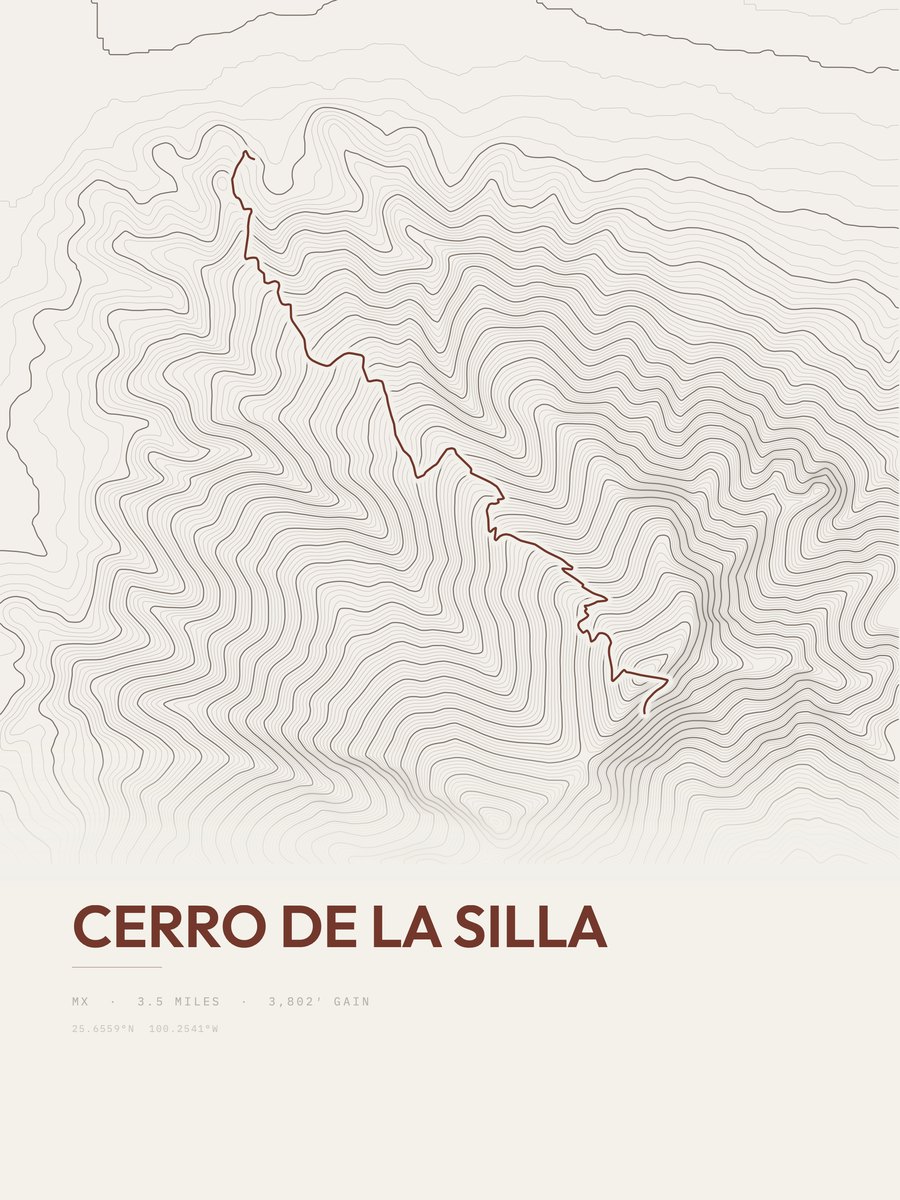 Cerro de la Silla topographic trail print