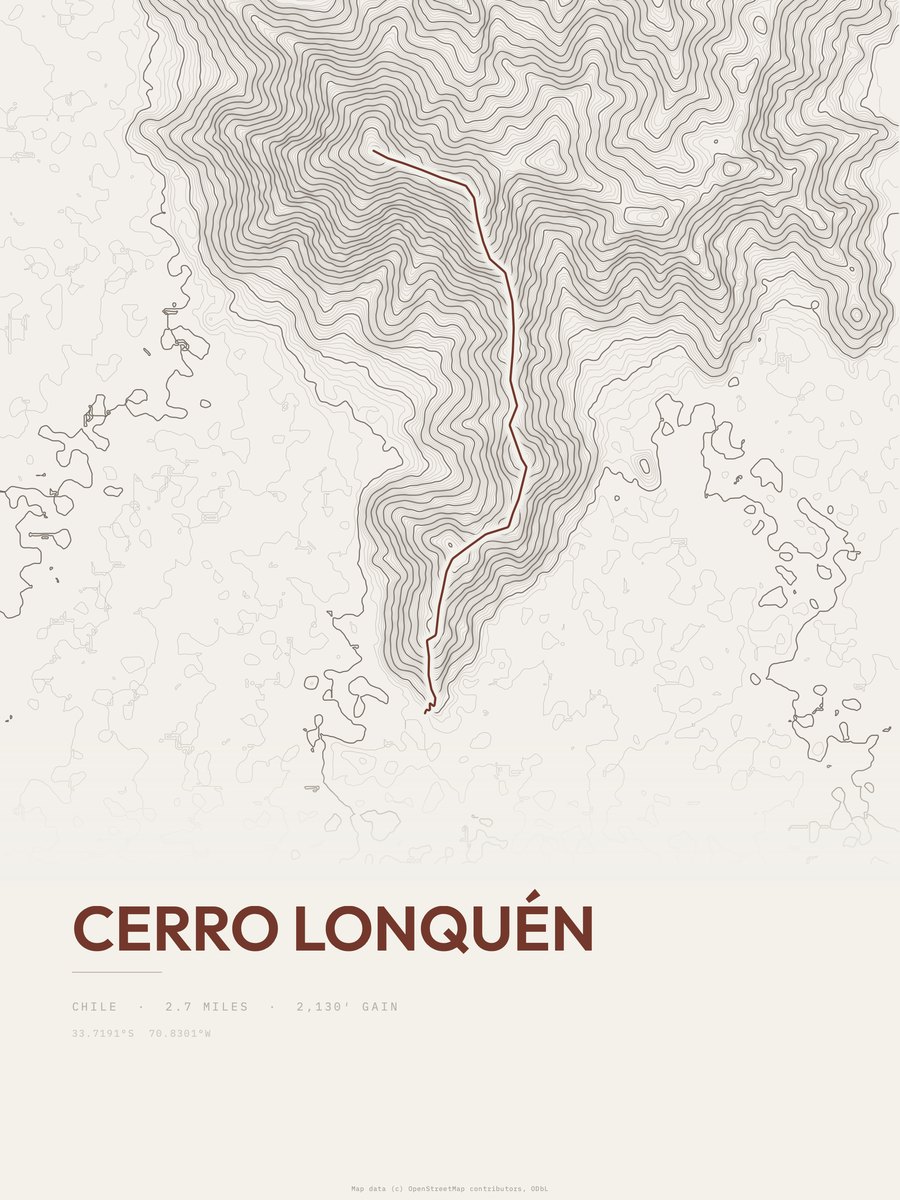 Cerro Lonquén topographic trail print