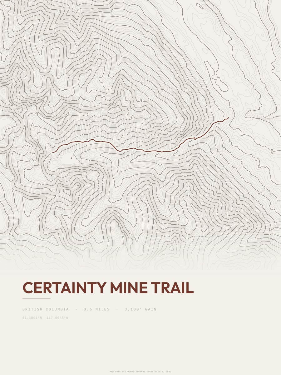 Certainty Mine Trail topographic trail print