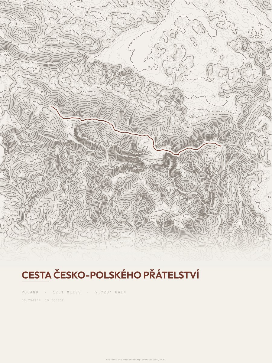 Cesta česko-polského přátelství topographic trail print