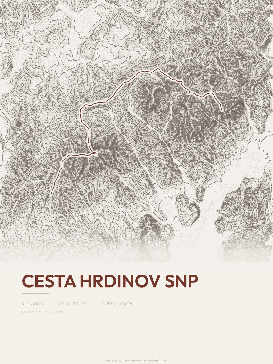 Cesta hrdinov SNP topographic trail print