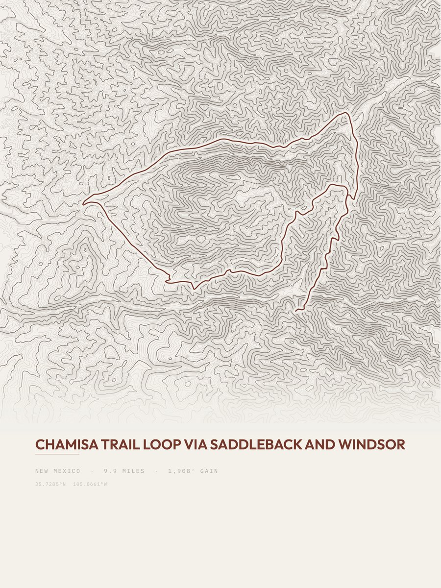 Chamisa Trail Loop topographic trail print