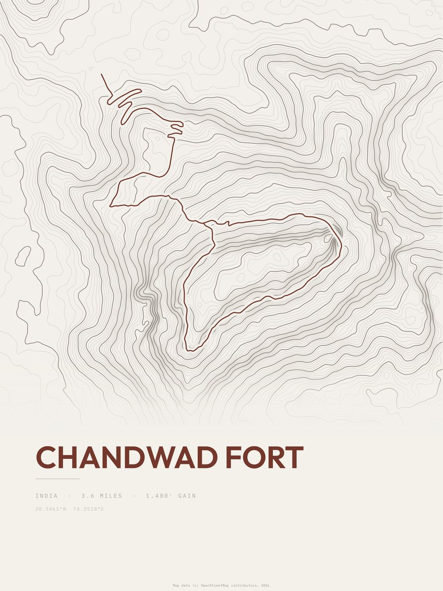 Chandwad Fort topographic trail print