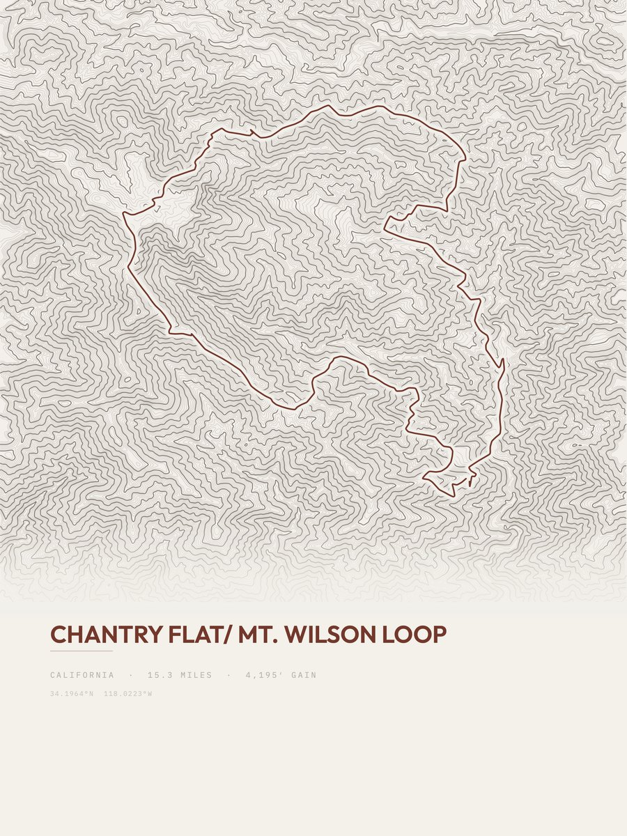Chantry Flat / Mount Wilson Loop topographic trail print