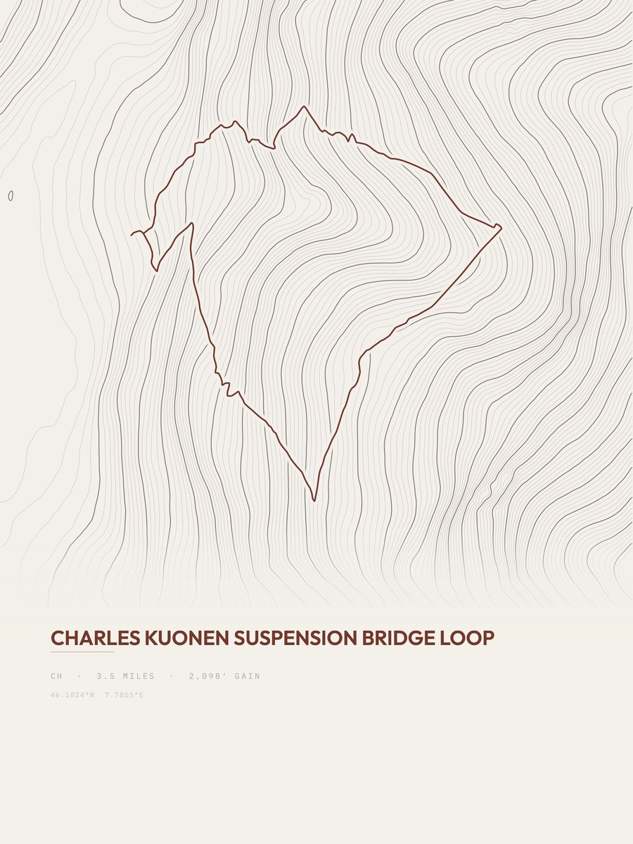 Charles Kuonen Suspension Bridge Topographic print