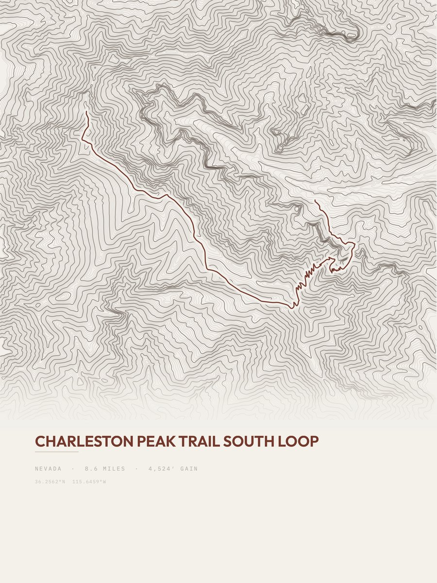 Charleston Peak Trail South Loop topographic trail print