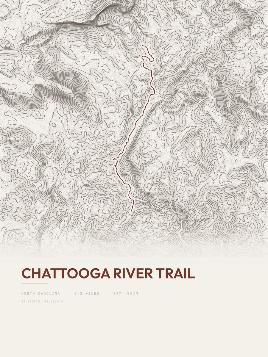 Chattooga River Trail topographic trail print