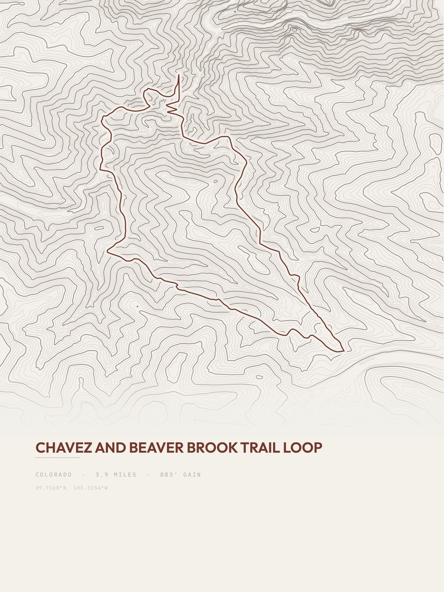 Chavez and Beaver Brook Loop topographic trail print