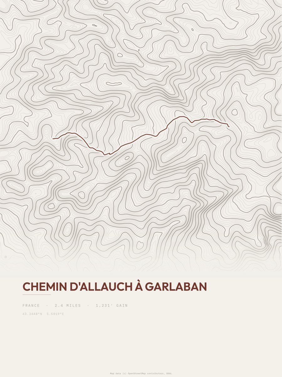 Chemin d'Allauch à Garlaban Topographic print