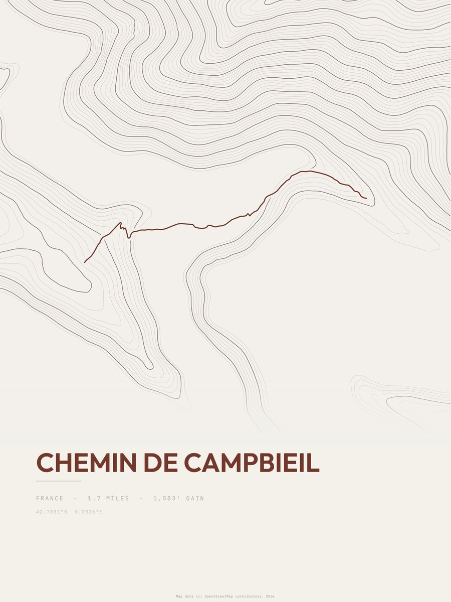 Chemin de Campbieil topographic trail print