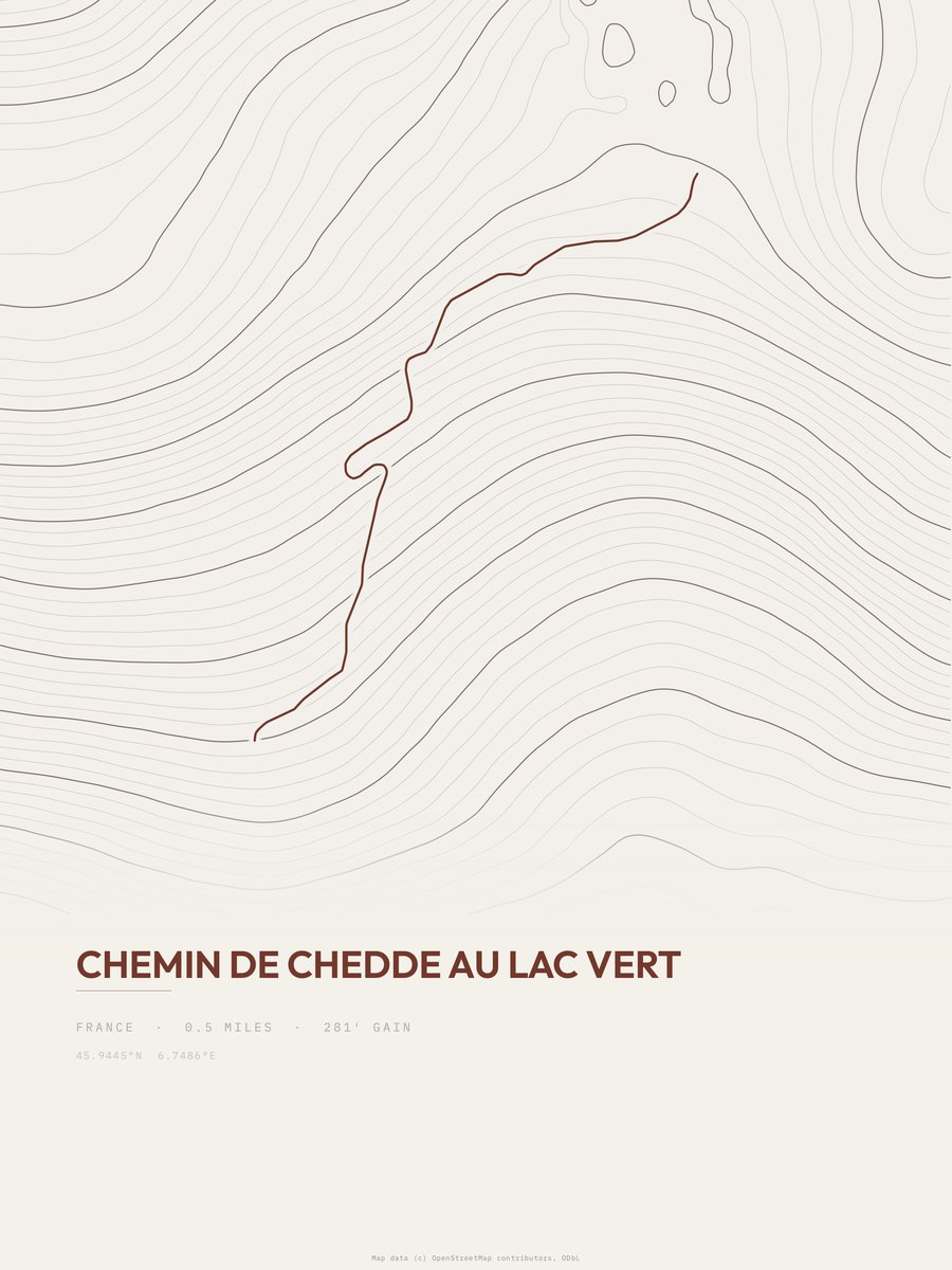 Chemin de Chedde au Lac Vert topographic trail print
